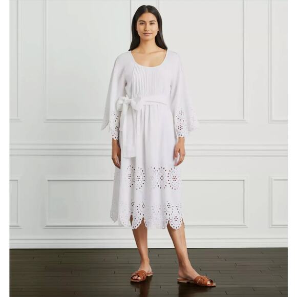 Hill House Cora Linen Blend Eyelet Midi Dress Size XL Boho Beachy Hippie Dainty - Picture 1 of 6